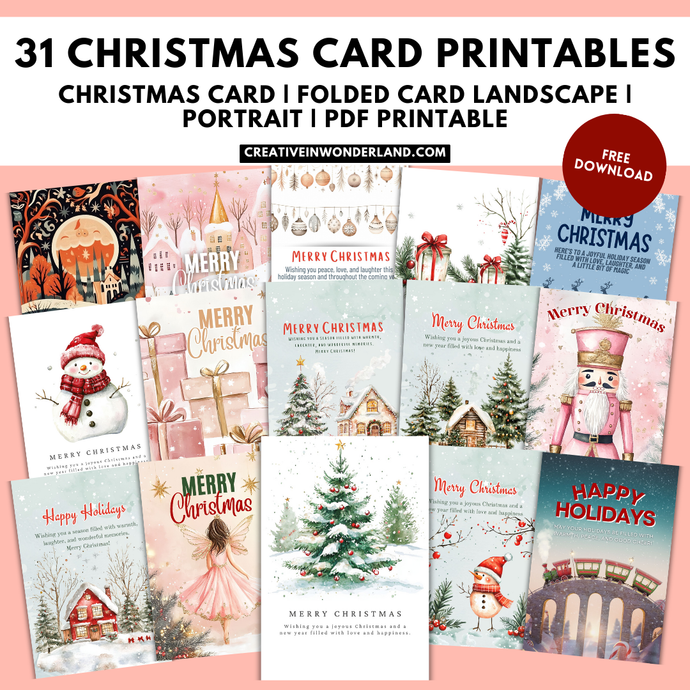 31 Unique Christmas Card Printables | Folded Card Landscape | Portrait