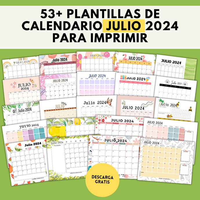 53+ Plantillas de Calendario Julio 2024 para Imprimir