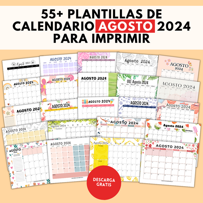 55+ Plantillas de Calendario Agosto 2024 para Imprimir