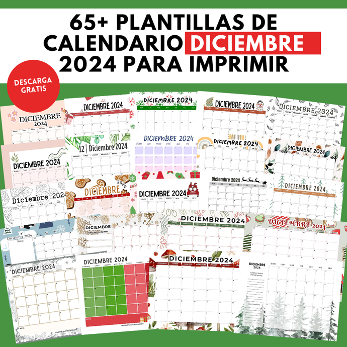 65+ Plantillas de Calendario Diciembre 2024 para Imprimir