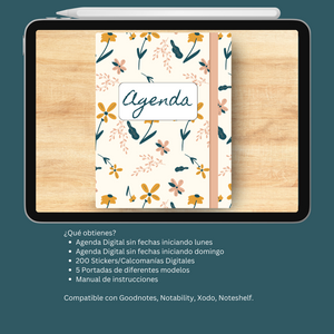 Agenda Digital Sin Fechas | Inicia Domingo y Lunes | 5 Portadas distintas | 200 Stickers | Manual de Instrucciones