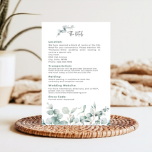 Load image into Gallery viewer, Printable Greenery Eucalyptus Wedding Invitation Card, Details Card Template, RSVP Card with QR code, Canva Wedding Invitations Template - GEW03
