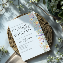 Load image into Gallery viewer, Printable Wildflower Wedding Invitation Card, Details Card Template, RSVP Card with QR code, Canva Wedding Invitations Template - WFW02
