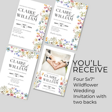 Load image into Gallery viewer, Printable Wildflower Wedding Invitation Card, Details Card Template, RSVP Card with QR code, Canva Wedding Invitations Template - WFW02
